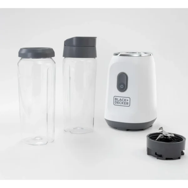 Black & Decker Single Serve Blender, two 20 Oz Dishwasher Safe Tritan Plastic Travel Jars, Spill-Resistant Travel Lids, 300 W, On/Off & Pulse Control Button, Stainless Steel Blade, White PB2209BDW - Image 5