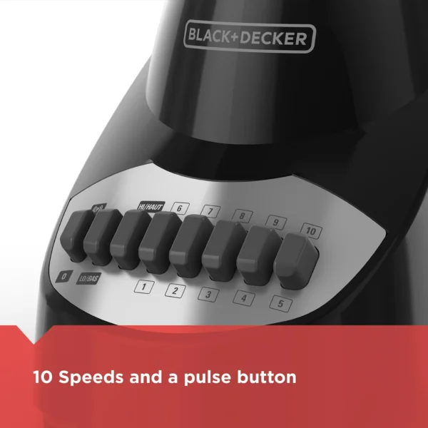 BLACK+DECKER 10-Speed Countertop Blender, BL2010BG, 6-Cup Glass Jar, Dishwasher-Safe, Stainless Steel Blade, Suction Feet - Image 3