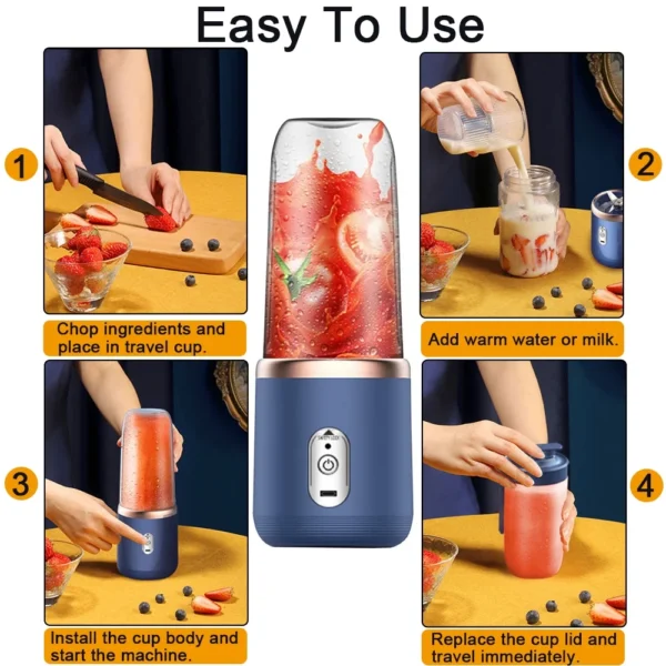 Aiteng Personal Blender for Smoothies Juice Portable Rechargeable Mini Bullet Blenders Cup, Blue - Image 2