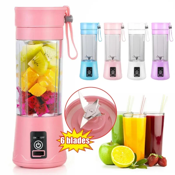 Personal Smoothie Blender Mini Portable Travel Juicer Cup, USB Rechargeable Blender, Pink