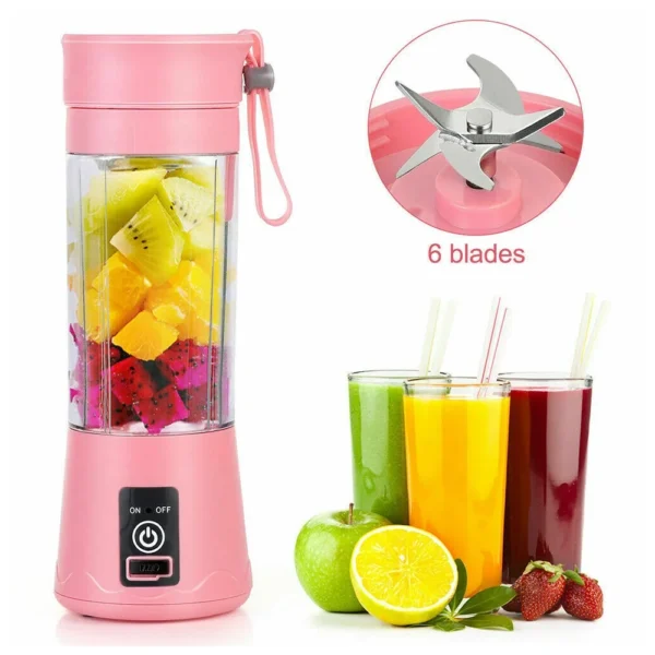 Personal Smoothie Blender Mini Portable Travel Juicer Cup, USB Rechargeable Blender, Pink - Image 4