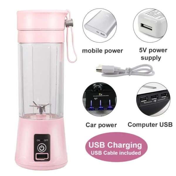 Personal Smoothie Blender Mini Portable Travel Juicer Cup, USB Rechargeable Blender, Pink - Image 2