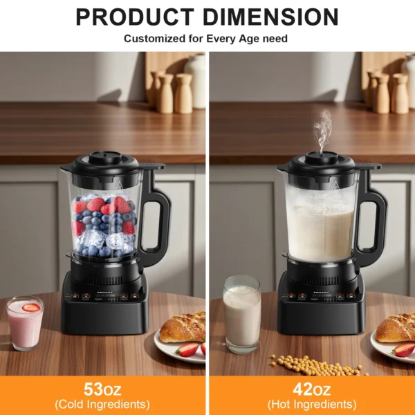 PRASKY Countertop Blender with Heating, 53Oz Glass Jar, 1000W Blender for Smoothie, Nut Milk, Soup - Image 2