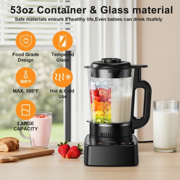 PRASKY Countertop Blender with Heating, 53Oz Glass Jar, 1000W Blender for Smoothie, Nut Milk, Soup - Image 3