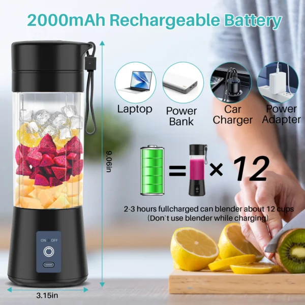 VIIWII Portable Personal Blender Cup for Smoothies and Shakes, Smoothie Blender Mini Machine, 380ml - Image 2