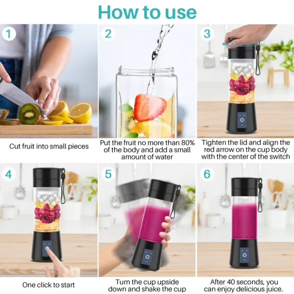 VIIWII Portable Personal Blender Cup for Smoothies and Shakes, Smoothie Blender Mini Machine, 380ml - Image 3
