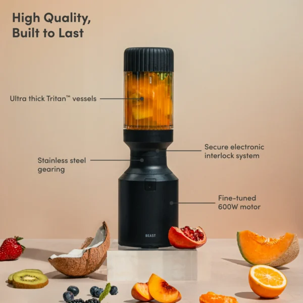 The Beast Mini® Blender | Personal Countertop Blender for Smoothies, Shakes, Food Prep, Frozen Fruits & Veggies, Sauces & Dips | Portable Bottle, Straw Cap and Straws | 600W Motor (Carbon Black) - Image 2