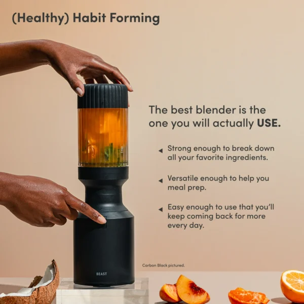 The Beast Mini® Blender | Personal Countertop Blender for Smoothies, Shakes, Food Prep, Frozen Fruits & Veggies, Sauces & Dips | Portable Bottle, Straw Cap and Straws | 600W Motor (Carbon Black) - Image 3