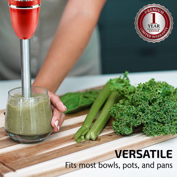 OVENTE Electric Immersion Hand Blender, 2 Mixing Speed with Stainless Steel Blades, Red HS560R - Image 2
