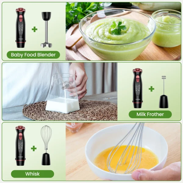 VAVSEA Immersion Hand Blender,5-in-1 1100W Multi-Function Handheld Stick Blender with 24-Speed, Stainless Steel Blades, Chopper, Beaker, 600ml, New Mixer Milk Frother for Baby Food/Smoothies/Puree - Image 2