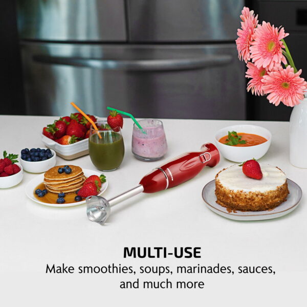 OVENTE Electric Immersion Hand Blender, 2 Mixing Speed with Stainless Steel Blades, Red HS560R - Image 3