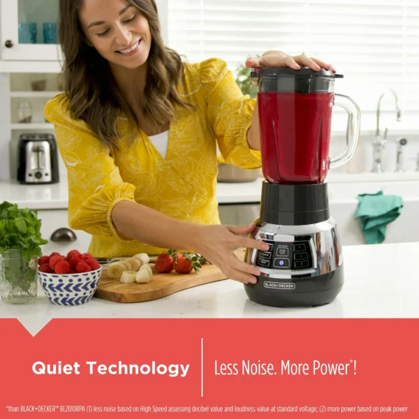 Black & Decker Quiet Blender, 48 oz Glass Jar, Personal Blending Jar, 900 W Peak Power, 3 Speeds, 3 Auto Functions, BL1400DG-P - Image 2