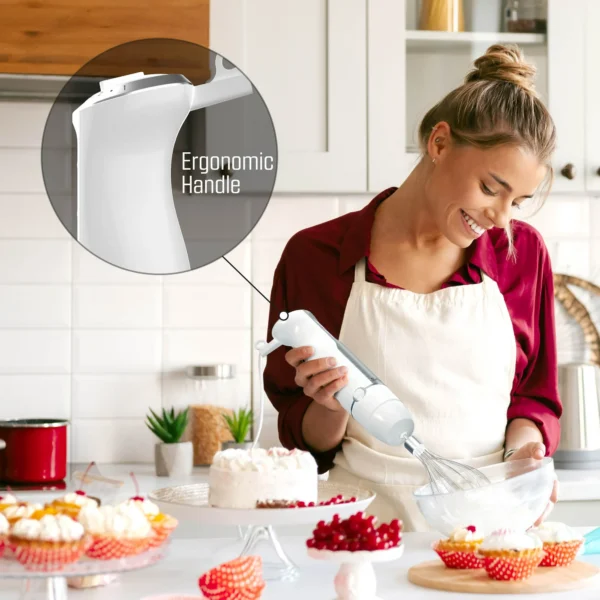 Savour Immersion Blender Set Handheld Blender Whisk & Frother Portable Blender, 3 pcs White - Image 3