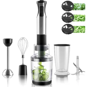 20 Speed Immersion Blender, 800W Electric Spiralizer, 7 in1 Immersion Hand Blender/Vegetable Slicer with 1000ml Chopper, 800ml Beaker, 3 Spiralizing Blade Attachment, Whisk