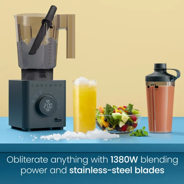 Chefman Obliterator 1380W Professional Blender w/ Auto Blend and 20oz Travel Jar – Black, New - Image 2