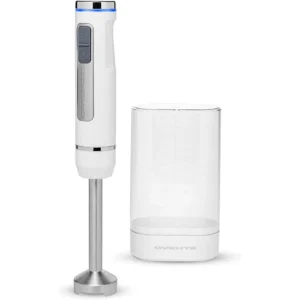 OVENTE Electric Cordless Immersion Hand Blender 8-Mixing Speed, Stainless Steel Blades, White HR781W