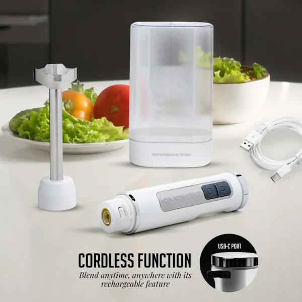 OVENTE Electric Cordless Immersion Hand Blender 8-Mixing Speed, Stainless Steel Blades, White HR781W - Image 2