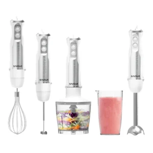 Savour Immersion Blender Handheld Set Whisk Frother Chopper Blender Set for Kitchen Use, 6pcs White