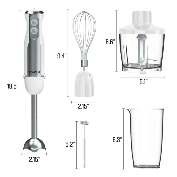 Savour Immersion Blender Handheld Set Whisk Frother Chopper Blender Set for Kitchen Use, 6pcs White - Image 2