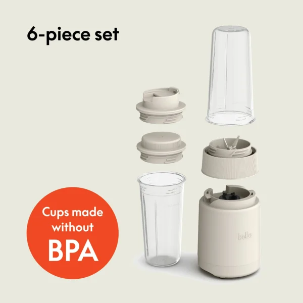 bella 6-Piece Portable Rocket Blender, Oatmilk - Image 2