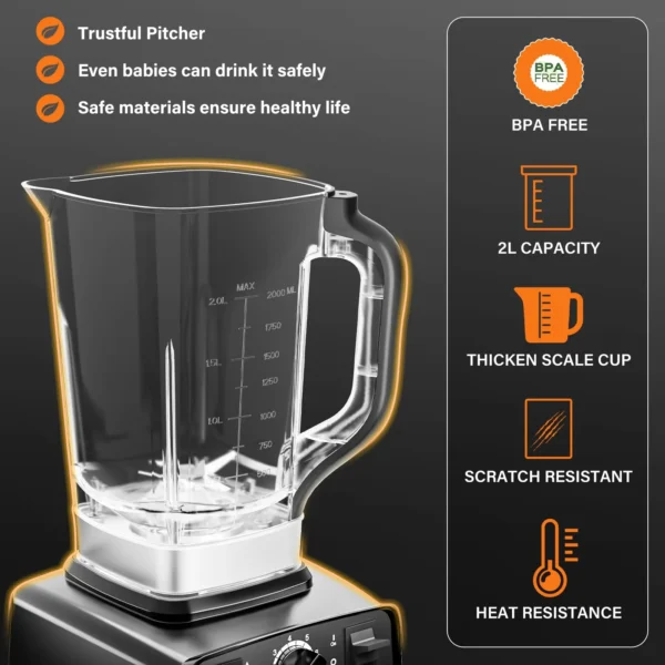 Kisdream Smoothie Blender 1450 W 2L 8-Speed Blender, Black - Image 3