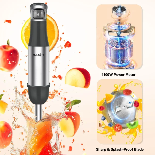 MULISOFT Immersion Blender Handheld, Hand Blender with Whisk, Chopper & Frother, for Soup, Baby Food - Image 2