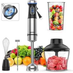 Ganiza Immersion Blender, 5 in 1 Immersion Hand Blender, 16 Speed Max 1000W Stick Blender with 800ml Mixing Beaker, 600ml Chopper, Whisk and Milk Frother