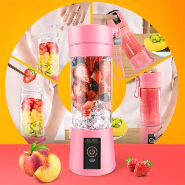 Debonair Portable Blender USB Rechargeable Personal Juicer Cup Small Fruit Juice Mixer for Shakes and Smoothies 350ML Capacity- Pink - Image 3