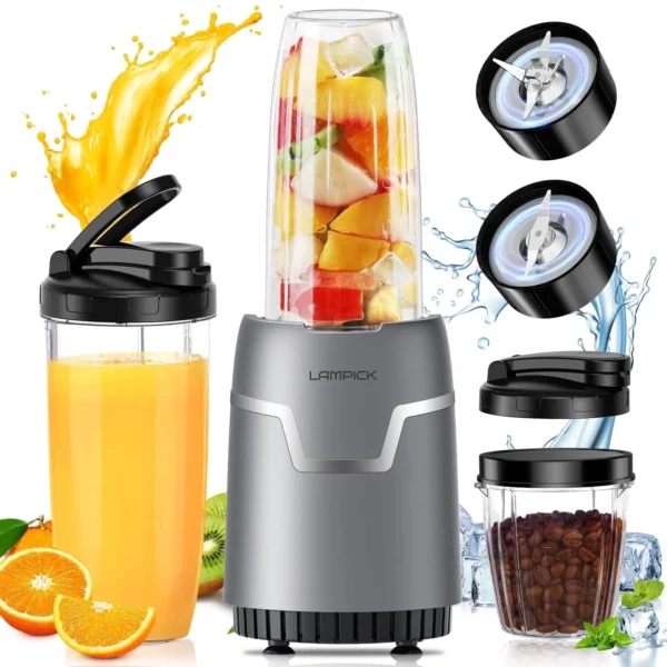 Lampick 1100W Smoothie Blender for Shakes and Smoothies, 3 IN1 Kitchen Personal Blenders and Grinder Combo for Protein Drinks, BPA-Free