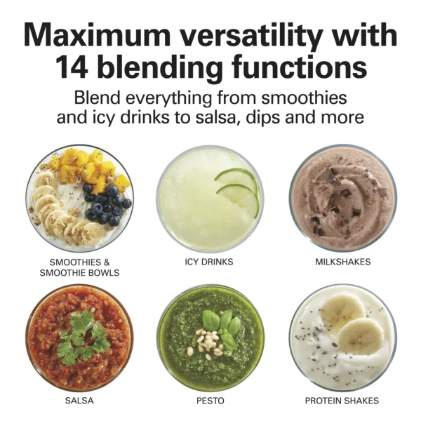 Hamilton Beach Wave Crusher Multi-Function Blender with 40 oz. Glass Jar and 14 Functions for Puree, Ice Crush, Shakes and Smoothies, Stainless Steel, 54221 - Image 3