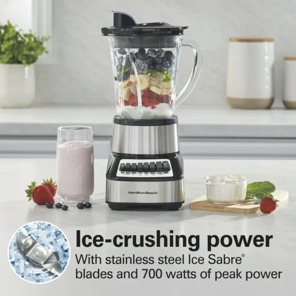 Hamilton Beach Wave Crusher Multi-Function Blender with 40 oz. Glass Jar and 14 Functions for Puree, Ice Crush, Shakes and Smoothies, Stainless Steel, 54221 - Image 2