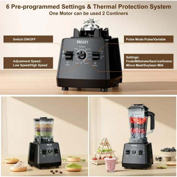 PRASKY Professional Countertop Blender, 70oz Capacity for Smoothies, Fruit, Ice Crush, Spice - Image 4