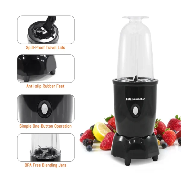 Elite Cuisine 17 Piece Personal Drink Blender with 4 x 16oz. Travel Cups EPB-1800 - Image 4