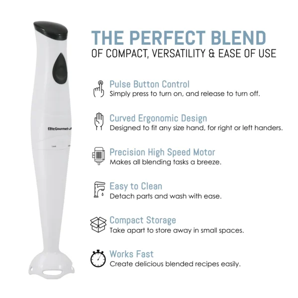 Elite Gourmet Cuisine EHB-2425X Hand Blender with Detachable Wand, 1 fl oz - Image 2