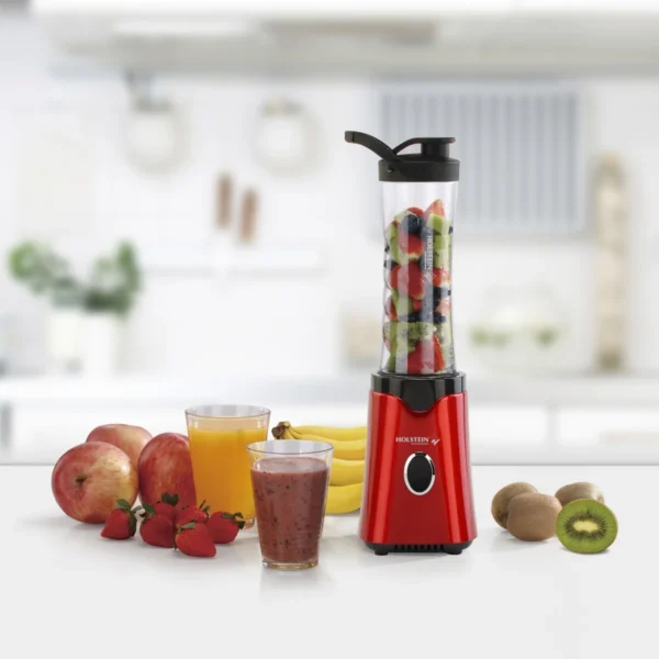 Holstein Housewares Personal Blender, Metallic Red - Ideal for On-The-Go Smoothies, Shakes, and Protein Drinks - 20 oz Travel Cup included - Image 2