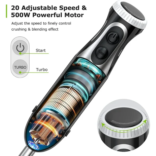 ACMETOP Electric Immersion Hand Blender 500 Watt 2 Mixing Speed with Stainless Steel Blades, Portable Easy Control Grip Stick Mixer Perfect for Smoothies, Puree Baby Food & Soup, Black - Image 2