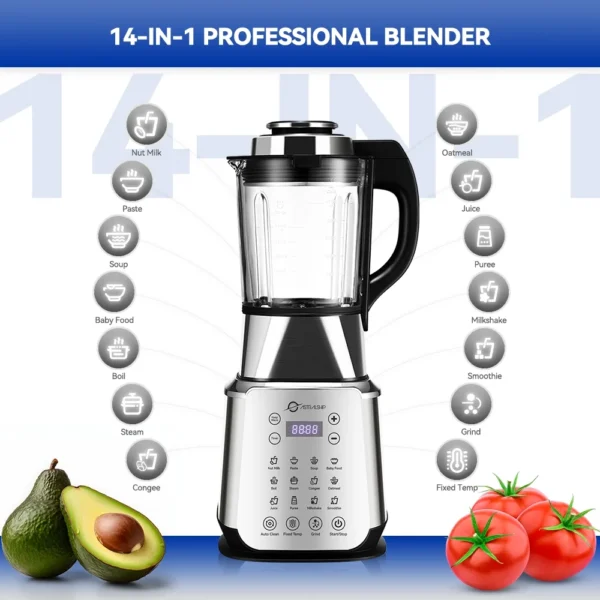 ASTRALSHIP Stainless Steel Blender with Heating 1200W, 60000RPM Glass Blenders for Kitchen, 14 Preset Functions, ASH01-S - Image 3
