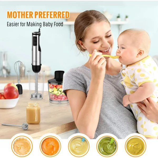 5-in-1 Hand Immersion Blender, Portable 1100W 12 Speed Handheld Blender, Copper Motor Stainless Steel Blade Stick Blender,600ml Mixing Beaker, 500ml Chopper, Whisk, Milk Frother, BPA-Free, Black - Image 4