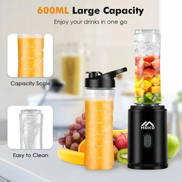 MoKo Personal Blender for Shakes and Smoothies, Blenders for Kitchen with 6 Stainless Steel Blades 400W, Black - Image 2
