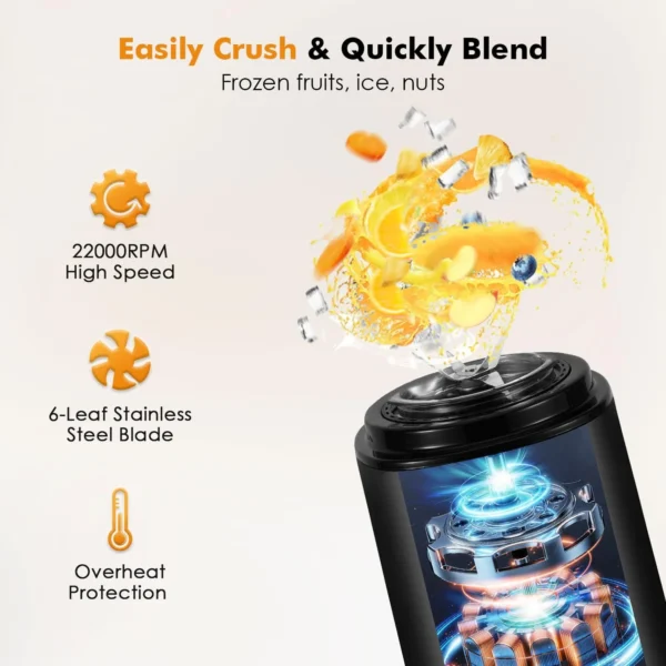 MoKo Personal Blender for Shakes and Smoothies, Blenders for Kitchen with 6 Stainless Steel Blades 400W, Black - Image 3