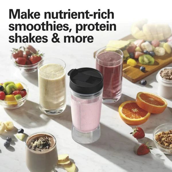 Hamilton Beach Personal Blender with Leak-Proof Travel Lid, Stainless Steel Blade, 14 oz. Jar, Black - Image 2