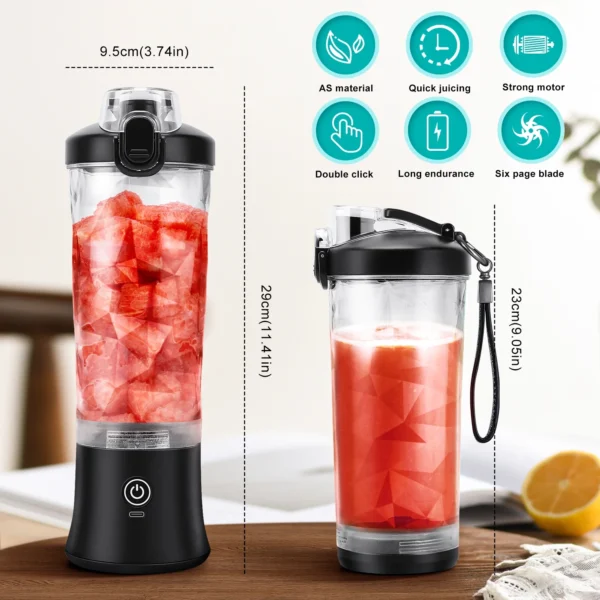 TINANA Portable Blender, USB Rechargeable with 600 ML Personal Juicer Cup, Household Fruit Mixer for Shakes and Smoothies, Ideal for Travel, Home and Office-Black - Image 4