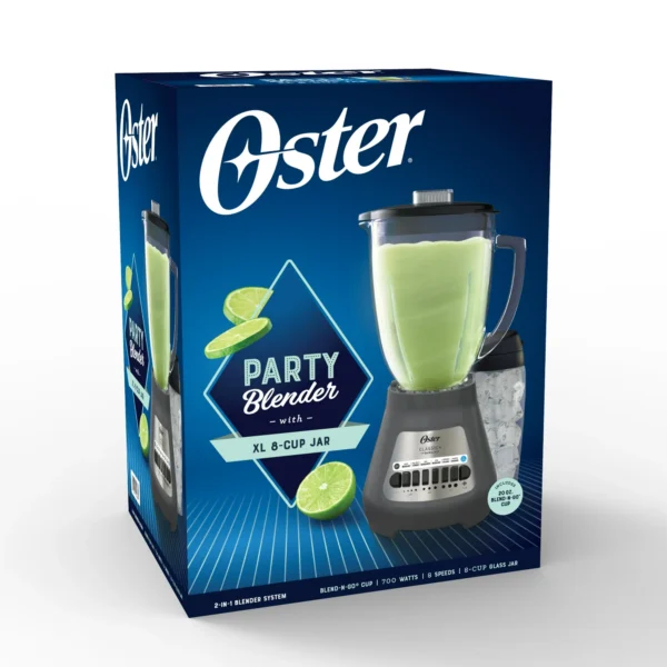 Oster Party Blender XL, 8-Cup Glass Jar Blender with 20oz Blend-N-Go Cup, 8 Speeds - Image 2