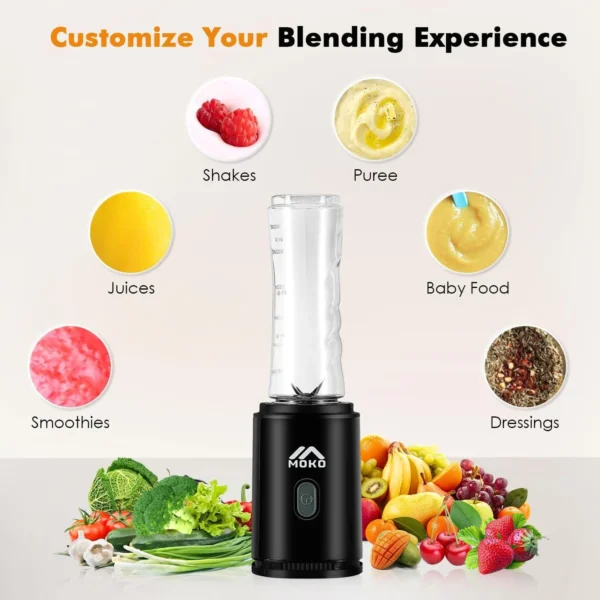 MoKo Personal Blender for Shakes and Smoothies, Blenders for Kitchen with 6 Stainless Steel Blades 400W, Black - Image 5