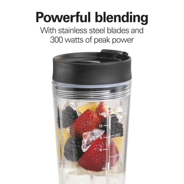 Hamilton Beach Personal Blender with Leak-Proof Travel Lid, Stainless Steel Blade, 14 oz. Jar, Black - Image 4