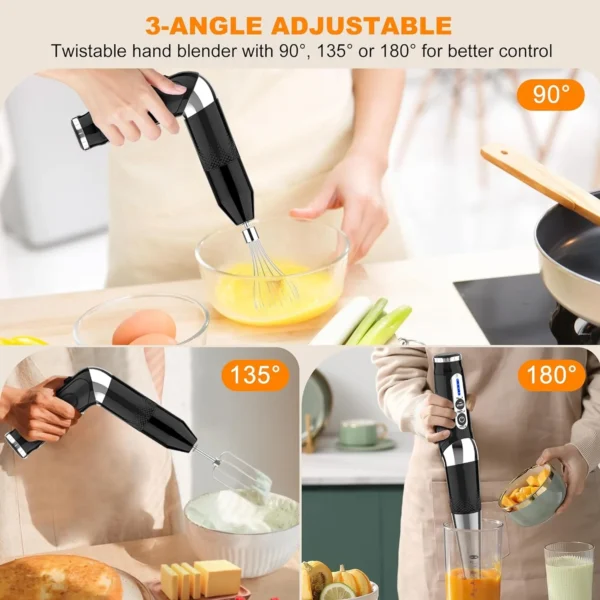 Cordless Hand Blender 4-in-1 Rechargeable Immersion Handheld Blender, 21 Variable Speeds, 3-Angle Adjustable with 700ml Chopper, 700ml Beaker, Egg Whisk and Beater for Smoothies, Soup, Baby Food - Image 5