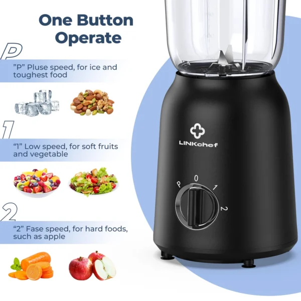 LINKChef 3-in-1 Countertop Blender for Shakes, Meat Chopper, Coffee Grinder, 500 Watts, 50oz. Blending Jar, Smoothie Blender with 2 Speeds and Pulse - Image 5