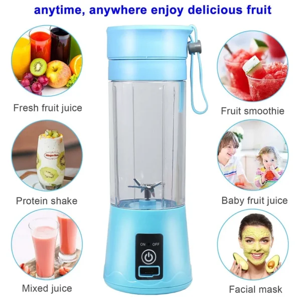 Portable Blender,Personal Blender with USB Rechargeable Mini Fruit Juice Mixer for Smoothies Shakes 380ML,Blue - Image 4