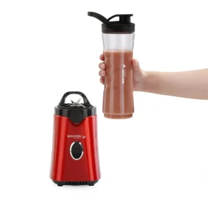 Holstein Housewares Personal Blender, Metallic Red - Ideal for On-The-Go Smoothies, Shakes, and Protein Drinks - 20 oz Travel Cup included