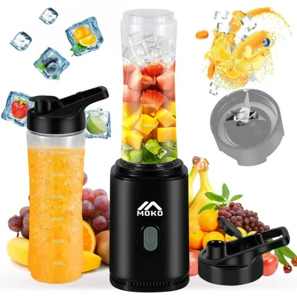 MoKo Personal Blender for Shakes and Smoothies, Blenders for Kitchen with 6 Stainless Steel Blades 400W, Black